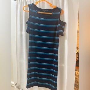 Blue striped XS WHBM cotton cold shoulder dress